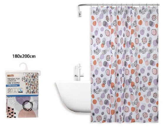 Tenda Doccia Vasca Bagno Impermeabile 12 Ganci Con Sfere Astratte 180x200cm 87090