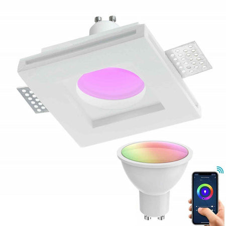 Faretto Slim Gesso Smart Led Gu10 Wifi Incasso Quadrato Rgb Cct Alexa Google 10x10cm