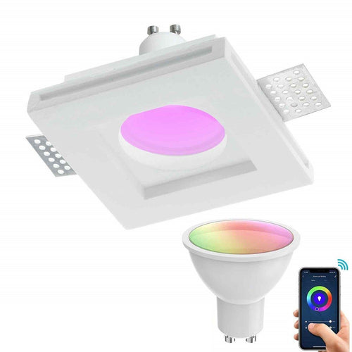 Faretto Slim Gesso Smart Led Gu10 Wifi Incasso Quadrato Rgb Cct Alexa Google 10x10cm