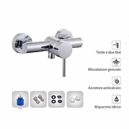 Rubinetto Bagno Moderno Cromato Lucido Miscelatore Orientabile Cabina Doccia 87389