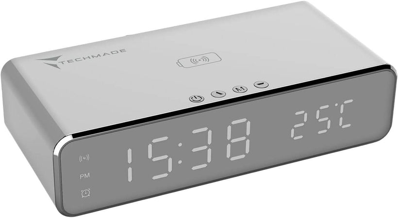 Sveglia Digitale Con Ricarica Wireless Smartphone Display A Led Luce Regolabile