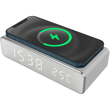 Sveglia Digitale Con Ricarica Wireless Smartphone Display A Led Luce Regolabile
