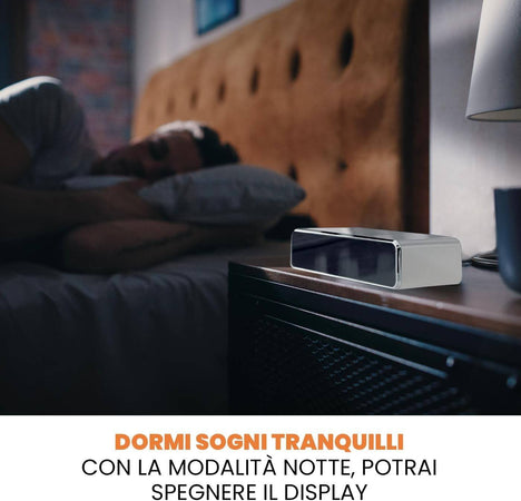 Sveglia Digitale Con Ricarica Wireless Smartphone Display A Led Luce Regolabile