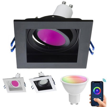Faretto Led Incasso Quadrato Smart Alexa Google Lampada Gu10 5w Wifi Rgb Cct 9cm