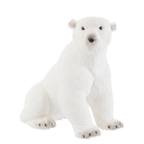 Orso polare decorativo Alaska seduto in polistirolo per decorazione natalizia