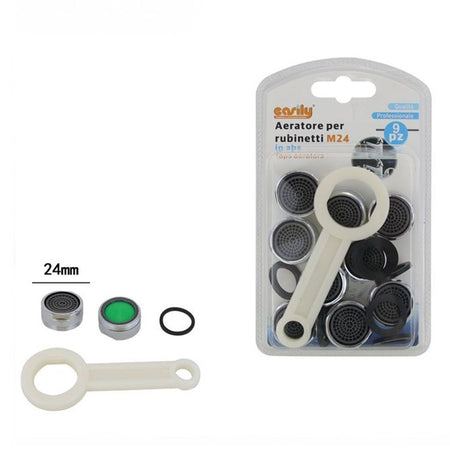 Kit 9pz Aeratori Per Rubinetto M24 In Abs 24mm Chiave Serraggio Guarnizioni 59031