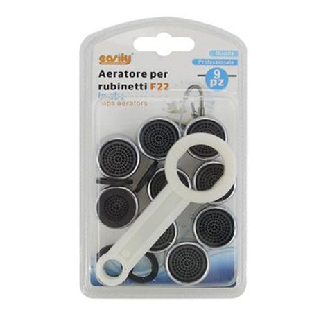 Kit 9pz Aeratore Per Rubinetto F22 In Abs 22mm Chiave Serraggio Guarnizioni 59032