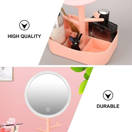Specchio Per Trucco Makeup Da Tavolo Con Luce A Led Ricaricabile + Portagioielli
