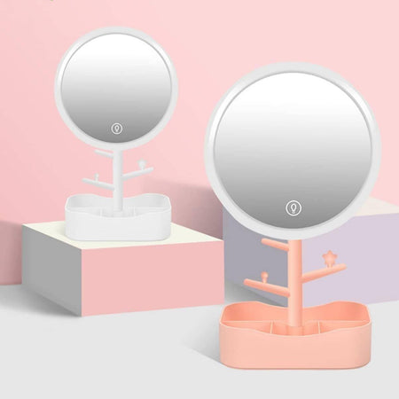 Specchio Per Trucco Makeup Da Tavolo Con Luce A Led Ricaricabile + Portagioielli