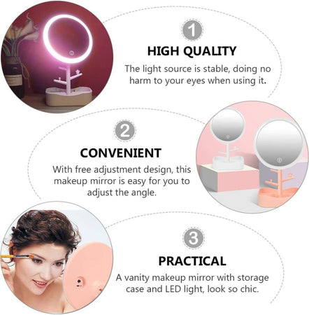 Specchio Per Trucco Makeup Da Tavolo Con Luce A Led Ricaricabile + Portagioielli