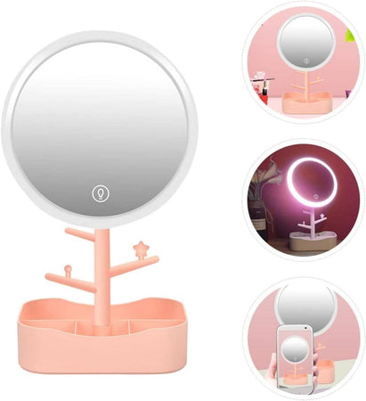 Specchio Per Trucco Makeup Da Tavolo Con Luce A Led Ricaricabile + Portagioielli