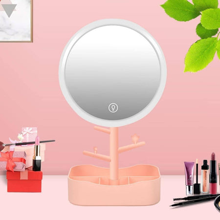 Specchio Per Trucco Makeup Da Tavolo Con Luce A Led Ricaricabile + Portagioielli