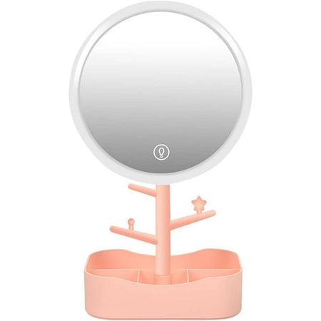 Specchio Per Trucco Makeup Da Tavolo Con Luce A Led Ricaricabile + Portagioielli