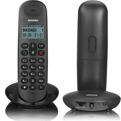 Telefono Cordless Brondi Lotus Bianco Nero Retroilluminato Con Sveglia Vivavoce