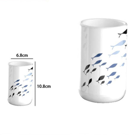 Bicchiere Porta Spazzolino Bianco Con Pesciolini In Ceramica Arredo Bagno 69876