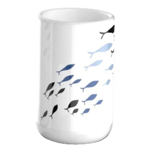 Bicchiere Porta Spazzolino Bianco Con Pesciolini In Ceramica Arredo Bagno 69876