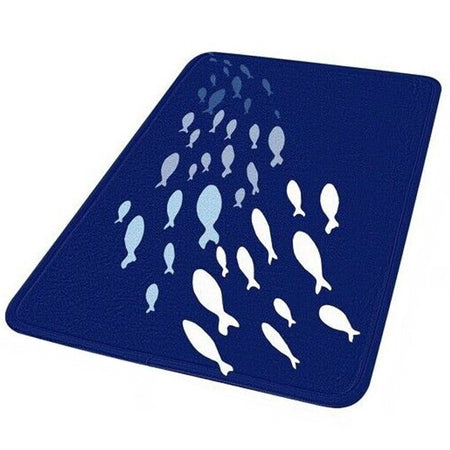 Tappeto Tappetino Antiscivolo Tessuto Bagno Arredo 40x60cm Blu Pesciolini 69873