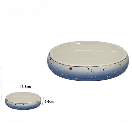 Piatto Piattino Porta Sapone Saponetta Bagno In Ceramica Bianco Blu Arredo 79968