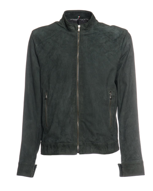 U08 - Giacca Uomo Verde Petrolio in vera pelle Camoscio