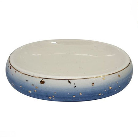 Piatto Piattino Porta Sapone Saponetta Bagno In Ceramica Bianco Blu Arredo 79968