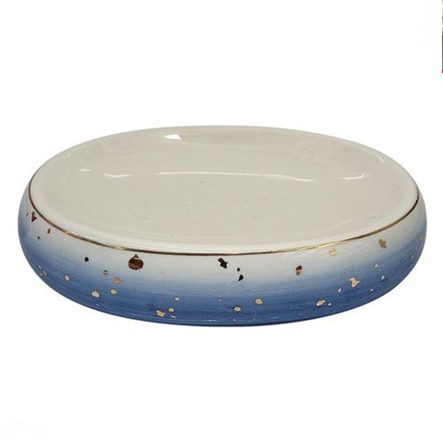 Piatto Piattino Porta Sapone Saponetta Bagno In Ceramica Bianco Blu Arredo 79968