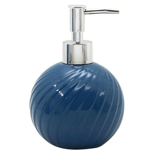 Dispenser Porta Sapone Liquido Sferico In Ceramica Rigata Blu Arredo Bagno 79954
