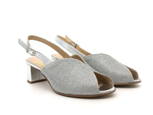 ELLEN Sandalo donna in lurex argento tacco 50