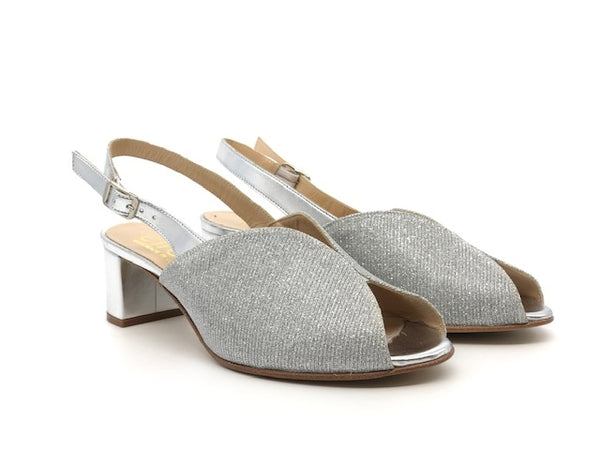 ELLEN Sandalo donna in lurex argento tacco 50