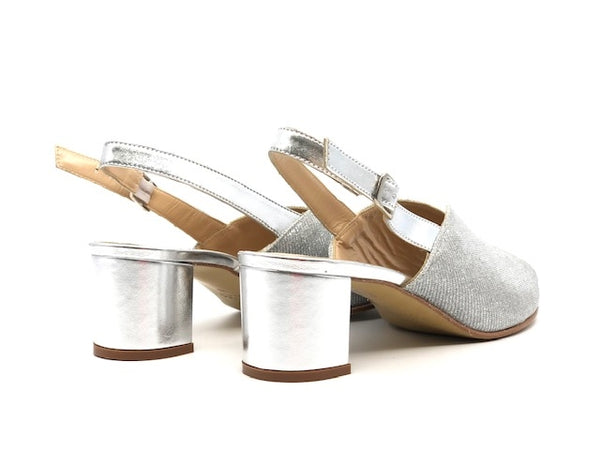 ELLEN Sandalo donna in lurex argento tacco 50