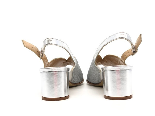 ELLEN Sandalo donna in lurex argento tacco 50