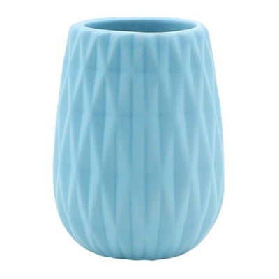 Bicchiere Porta Spazzolini Colore Azzurro Lavorato Accessori Arredo Bagno 79943