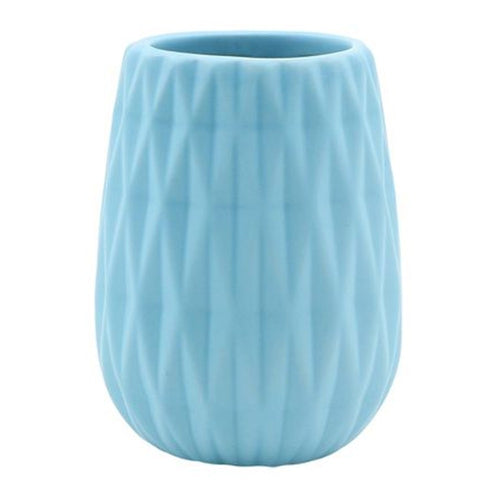 Bicchiere Porta Spazzolini Colore Azzurro Lavorato Accessori Arredo Bagno 79943