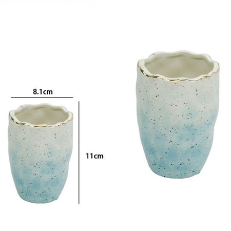 Bicchiere Porta Spazzolini Dentifricio Bianco Azzurro Effetto Pietra Bagno 79272