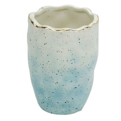 Bicchiere Porta Spazzolini Dentifricio Bianco Azzurro Effetto Pietra Bagno 79272