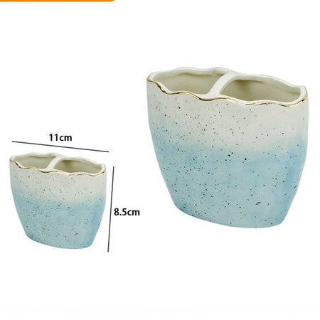 Porta Spazzolini Bicchiere Bagno 2 Fori Bianco Azzurro Con Effetto Pietra 79273