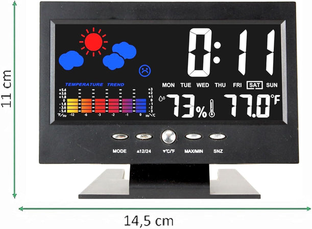 Stazione Meteo Igrometro Orologio Sveglia Da Tavolo Display Lcd Color Senza Fili
