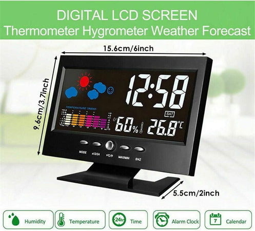 Stazione Meteo Igrometro Orologio Sveglia Da Tavolo Display Lcd Color Senza Fili
