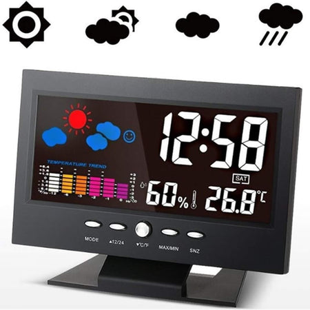 Stazione Meteo Igrometro Orologio Sveglia Da Tavolo Display Lcd Color Senza Fili