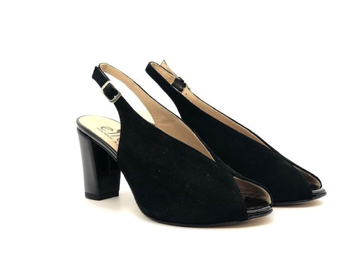 ELLEN Sandalo donna in camoscio nero tacco 75