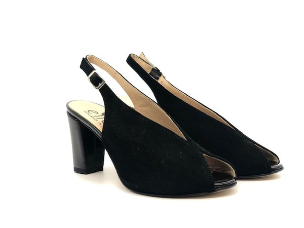 ELLEN Sandalo donna in camoscio nero tacco 75