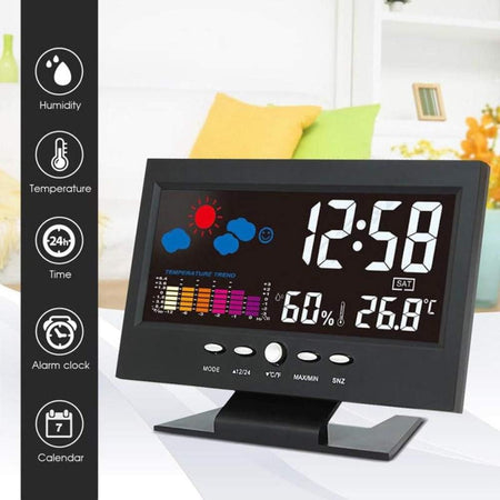 Stazione Meteo Igrometro Orologio Sveglia Da Tavolo Display Lcd Color Senza Fili