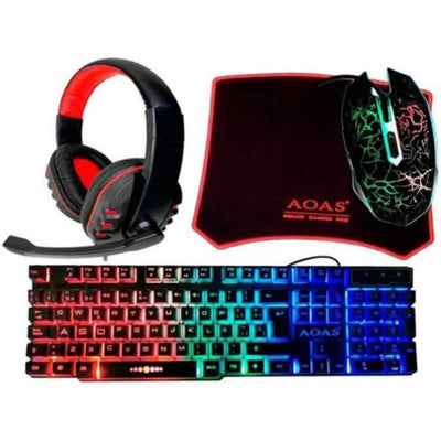 Kit Gaming Per Pc Con Tastiera Cuffia Con Microfono Tappetino Mouse A Led 4in1