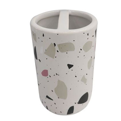 Bicchiere Portaspazzolino 2 Fori Graniglia Bianco Multicolore Arredo Bagno 69543
