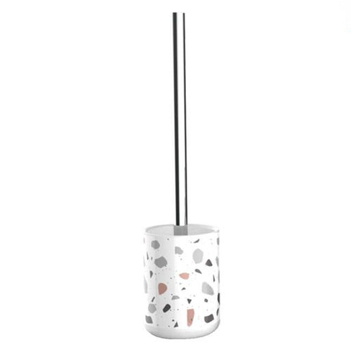 Portascopino Graniglia Bianco Multicolore Con Scopino Accessorio Arredo Bagno 69837