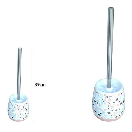 Portascopino Bagno Graniglia Bianco Multicolore Con Base Rosa Con Scopino 59878