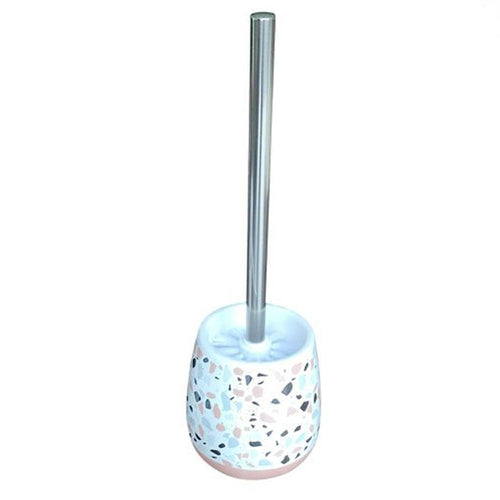 Portascopino Bagno Graniglia Bianco Multicolore Con Base Rosa Con Scopino 59878