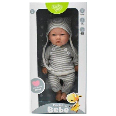 Bambolotto In Scatola Piccolo Bebè Giocattolo Bambini 3+ Vestiti Grigi 30 Cm