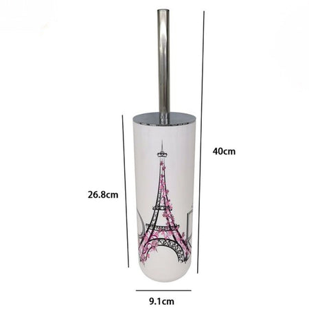 Portascopino Bianco Decorato Scritta Paris Con Scopino Accessorio Bagno 87043