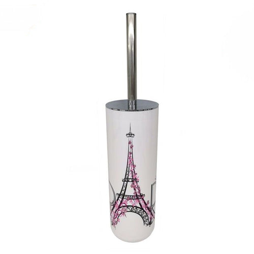 Portascopino Bianco Decorato Scritta Paris Con Scopino Accessorio Bagno 87043