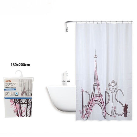 Tenda Doccia Antimuffa Impermeabile 180x200cm Con Anelli Bagno Scritta Paris 87048